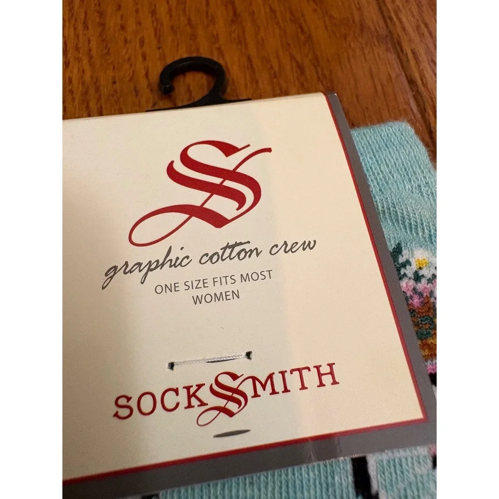 Socksmith Floral Cruiser Blue Heather Graphic Cotton Crew Socks WNC3508-BHT NEW